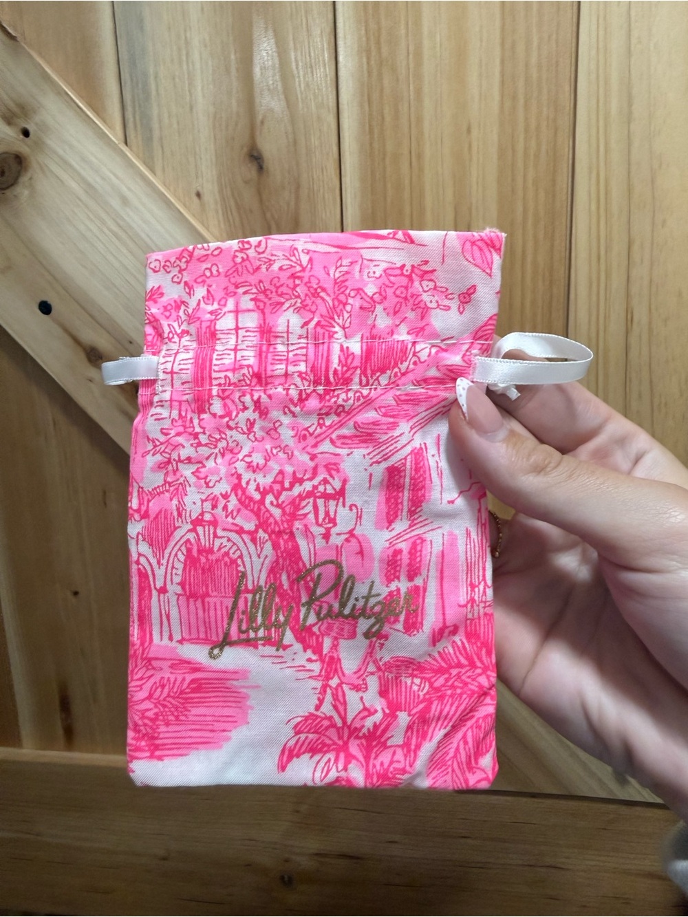 Lilly Pulitzer Neon Pink Toile Drawstring Pouch